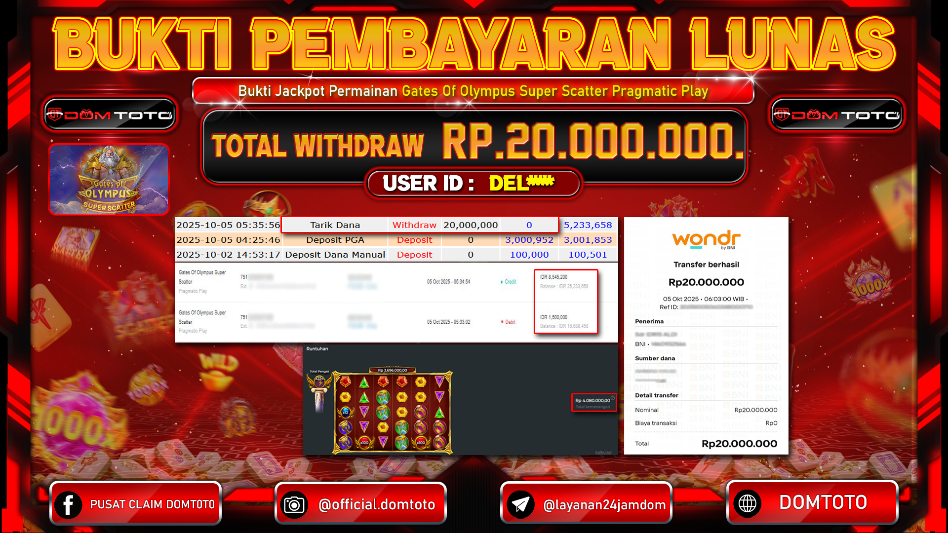 JACKPOT Slot Gates Of Olympus Super Scatter Pragmatic Play 05 OKTOBER 2025
